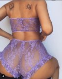 Lace Perspective Hollow out Fun Underwear Sexy Underwear Eyelash Lace Three Point Fun Set