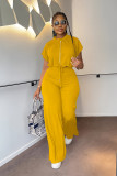 Drawstring short top, high waisted split women's pants, fashionable two-piece set