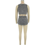 Women's Texture Stripes Sexy Fashion Spicy Girl Casual Versatile Tank Top Short Set
