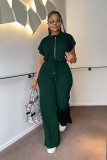 Drawstring short top, high waisted split women's pants, fashionable two-piece set
