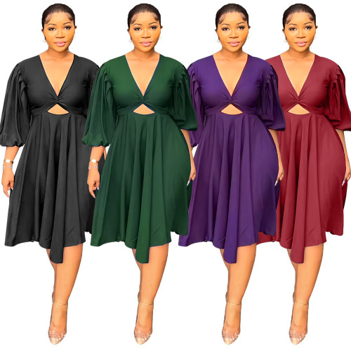 V-neck style waistband cut out hanging A-line dress