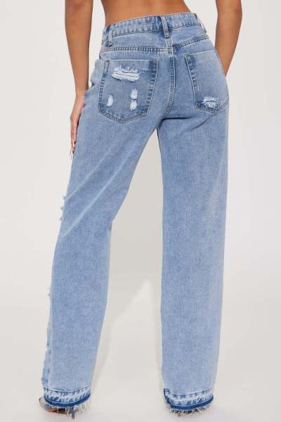 Versatile, slim fitting, sexy, slightly elastic, perforated, and slightly flared jeans