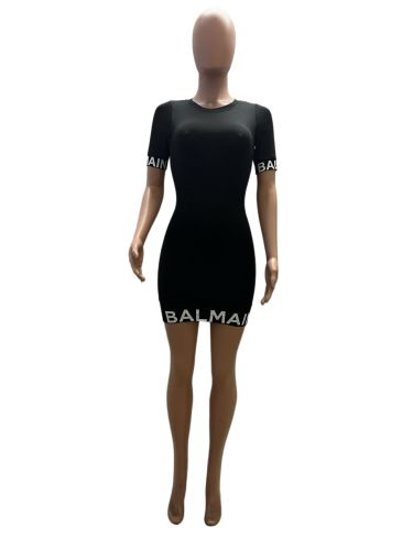 Printed Short Sleeve Slim Fit Wrap Hip Dress