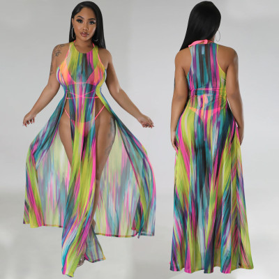 Women's Sexy Mesh Perspective Dress Swimwear Three Piece Set