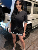 Printed Short Sleeve Slim Fit Wrap Hip Dress