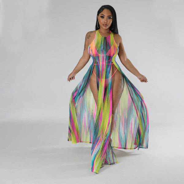 Women's Sexy Mesh Perspective Dress Swimwear Three Piece Set