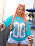 Fashionable Loose Mesh Panel Contrast Short Sleeve V-Neck Printed Football Jersey T-shirt