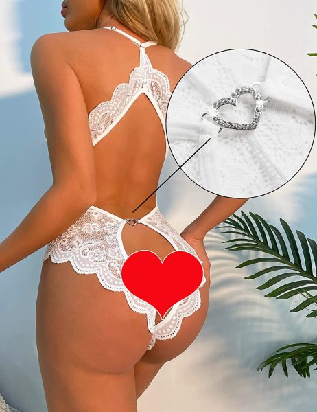 Fun Lingerie Women's Large Lace Open Crotch Sexy Backless One Piece