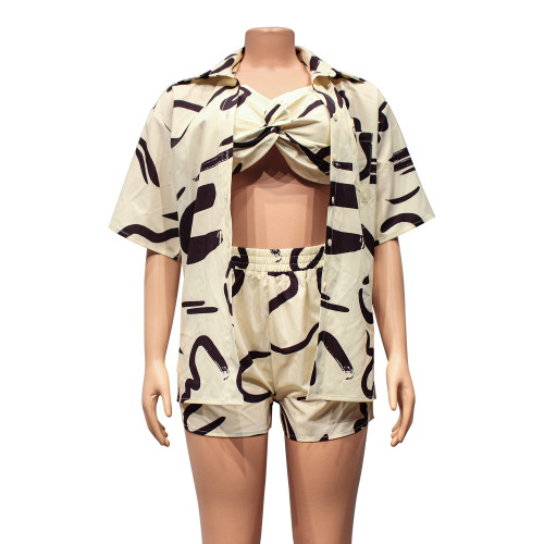 Women's Fashion Casual Printing Three Piece Shorts Set