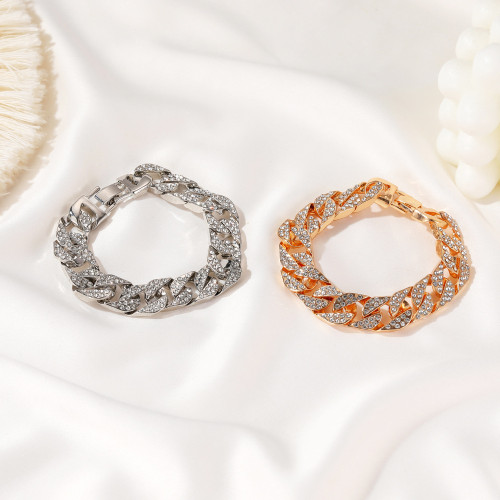 Thick Chain Bracelet Network Red Same Wide Edition Flash Diamond Bracelet Street Trendy Jump Di Alloy Accessories