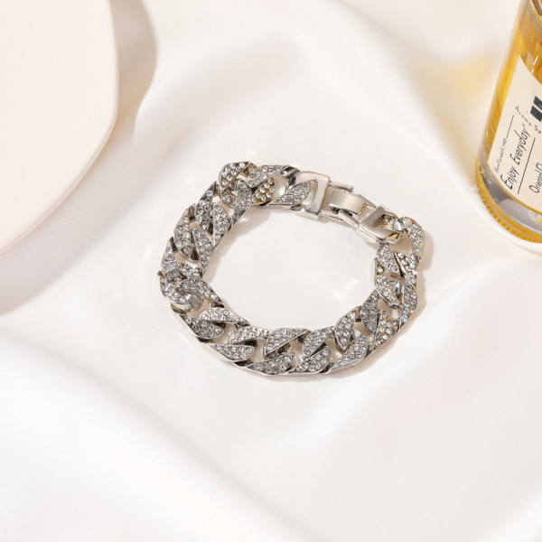 Thick Chain Bracelet Network Red Same Wide Edition Flash Diamond Bracelet Street Trendy Jump Di Alloy Accessories