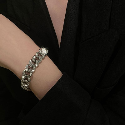 Thick Chain Bracelet Network Red Same Wide Edition Flash Diamond Bracelet Street Trendy Jump Di Alloy Accessories