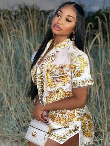 Digital positioning printed shirt with elastic waist split shorts set, two-piece set
