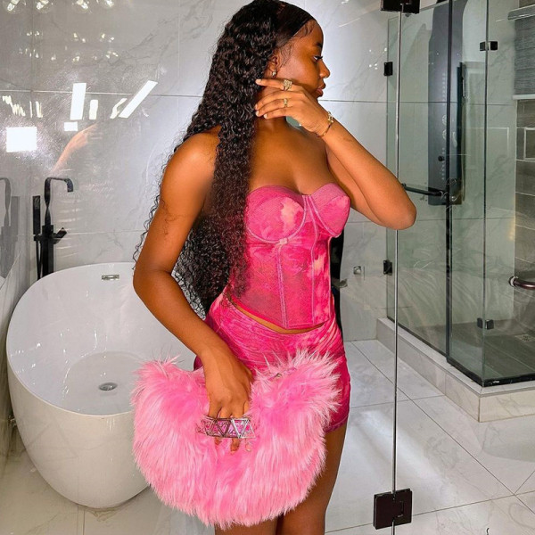 Sexy Wrapped Chest Print Tank Top Half Dress Two Piece Set