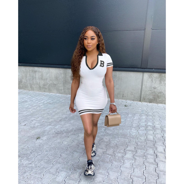 Women's Fashion Sexy V-neck Embroidered Short Sleeve Dress Mid Dress