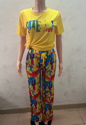 Fashion printed short sleeved casual torn pants two-piece set