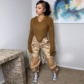 Camo Contrast Elastic Waist Street Fashion Casual Pants