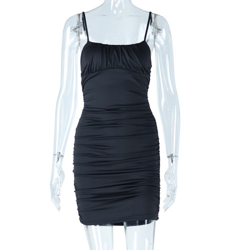 Solid Color Sexy Wrap Chest Strap Fashion Wrap Hip Tight Off Back Dress