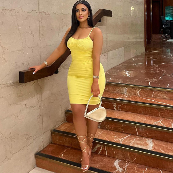 Solid Color Sexy Wrap Chest Strap Fashion Wrap Hip Tight Off Back Dress