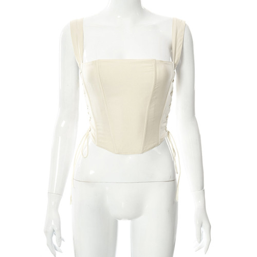 Solid color camisole waistband drawstring top