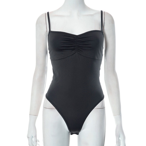 Sleeveless suspender wrap chest pleated versatile spicy girl top