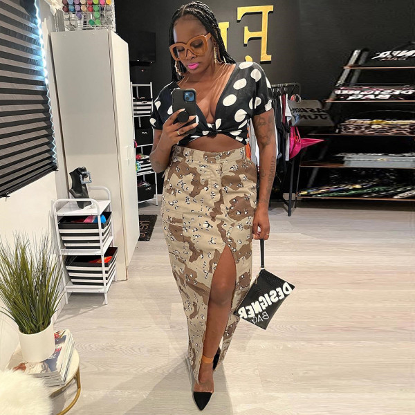 Camo split button street trendsetter skirt