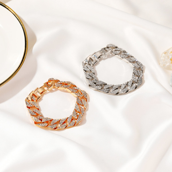 Thick Chain Bracelet Network Red Same Wide Edition Flash Diamond Bracelet Street Trendy Jump Di Alloy Accessories
