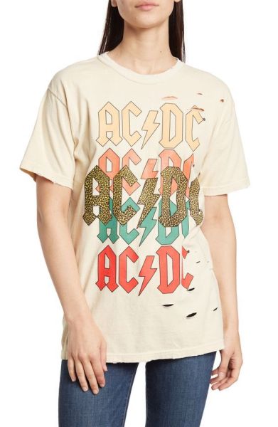 Fashion casual letter print with holes in the round neck loose fitting short sleeved T-shirt top
