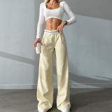 High waisted straight tube printed contrasting color pants