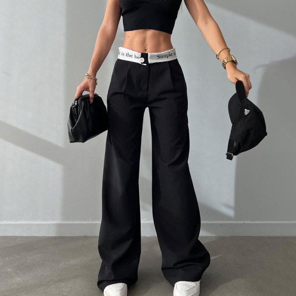 High waisted straight tube printed contrasting color pants