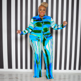 Large Women's Printed Long sleeved Pants Fashion Casual Set