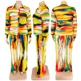 Large Women's Printed Long sleeved Pants Fashion Casual Set