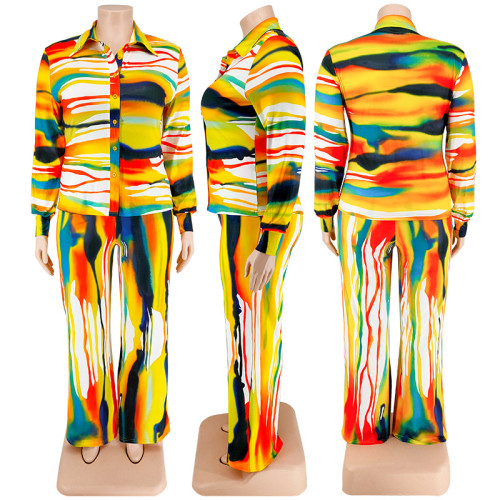 Large Women's Printed Long sleeved Pants Fashion Casual Set