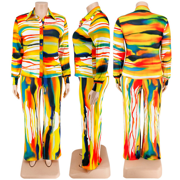 Large Women's Printed Long sleeved Pants Fashion Casual Set