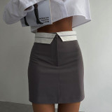 High waisted contrasting waistband suit with buttocks and short skirt