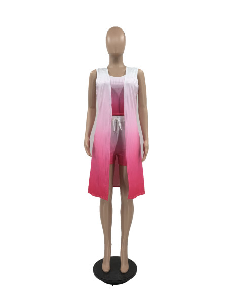 Fashionable women's gradient color suspender long cape pit strip 3-piece set