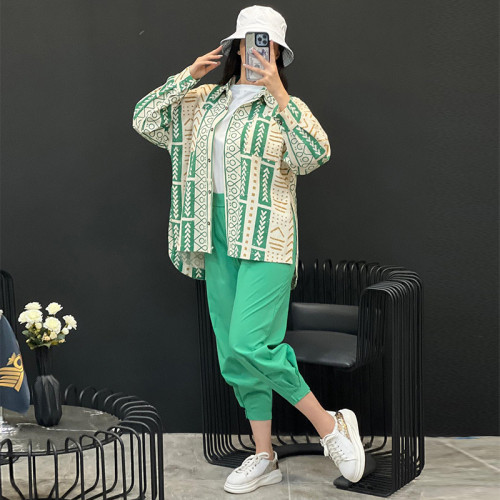 Loose oversized fashionable women's spring and autumn long sleeved shirt with hooded Harlan pants