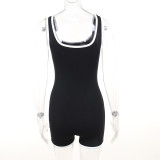 Hanging Strap Contrast Color Edge Slim Fit Korean Style Fashion Casual One Piece Shorts