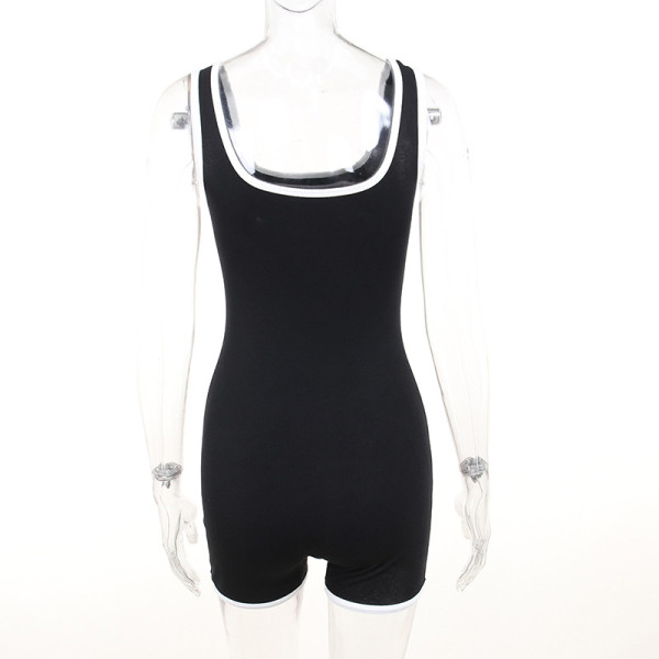 Hanging Strap Contrast Color Edge Slim Fit Korean Style Fashion Casual One Piece Shorts