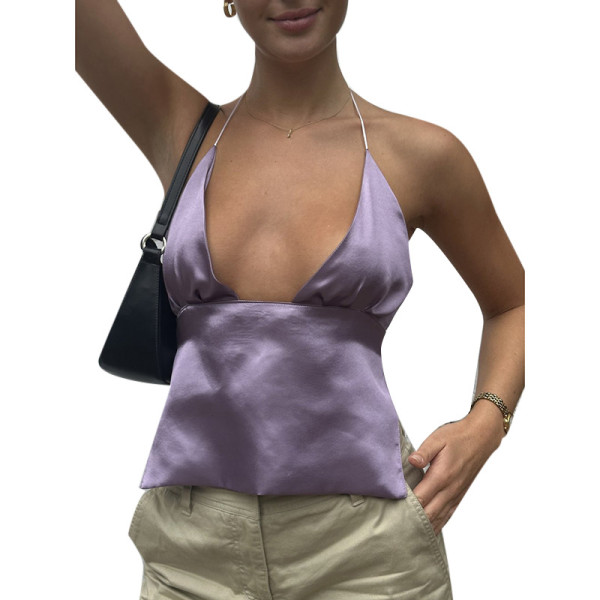 Strap Sexy Chest Show Satin Open Back Top