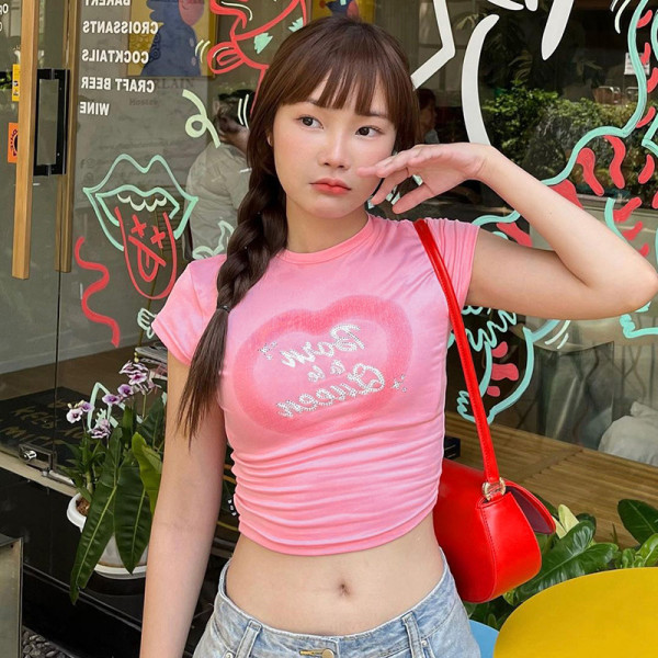 Love printed hot diamond letter short sleeves