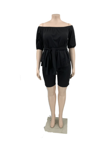 Off shoulder solid color casual two-piece set for women's oversized clothing