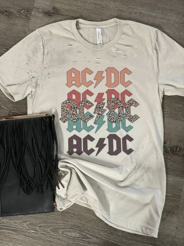 Fashion casual letter print with holes in the round neck loose fitting short sleeved T-shirt top