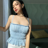 Slim fitting short open back top with drawstring pleats and versatile tank top