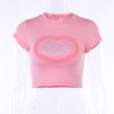Love printed hot diamond letter short sleeves