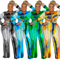 Large Women's Printed Long sleeved Pants Fashion Casual Set