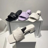 Woven strap thick heeled open toe sandals for women wearing high heeled slippers on the outside