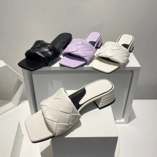 Woven strap thick heeled open toe sandals for women wearing high heeled slippers on the outside