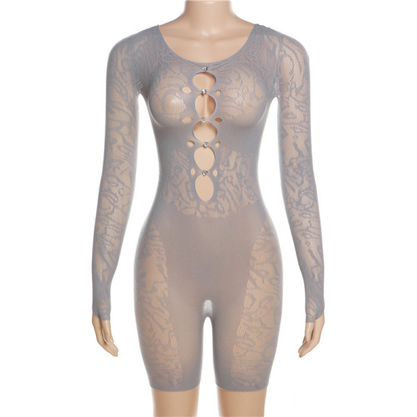 Sexy Perspective High Waist Long Sleeve Tight Wrap Hip Yoga Jumpsuit