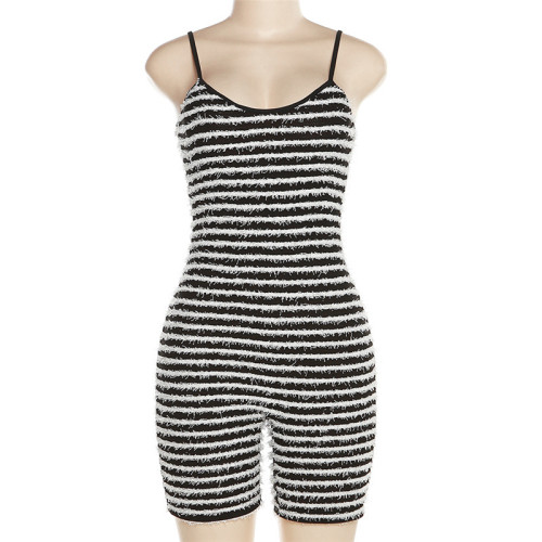 Sexy low cut knitted suspender high waist tight sports fitness jumpsuit